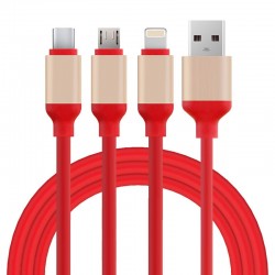 TPE Rubber 3 in 1 Data Cable - Type C, 8 Pin and Micro USB - 1.2m 