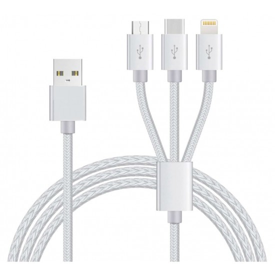 Braided 3-in-12.4amp Fast Charging Cable (8 Pin/Micro/Type-C) 