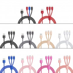 Braided 3-in-12.4amp Fast Charging Cable (8 Pin/Micro/Type-C) 