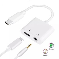 Type-C to 3.5mm Jack AUX Audio Headphone Charging 2 In 1 Adaptor Splitter Cable 
