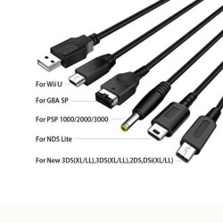 5 in 1 USB Game Charging Cable for Wii U/ NEW 3DSXL/NEW 3DS/NDS LITE SP/PSP Charger Cord Game Console