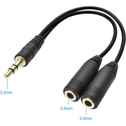 3.5mm Headphone 1 Jack Male to 2 Female Stereo Audio Y Splitter Cable Adapter - Black