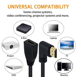 Right Angled HDMI Extension Gold Plated Cable Male to Female Adapter 