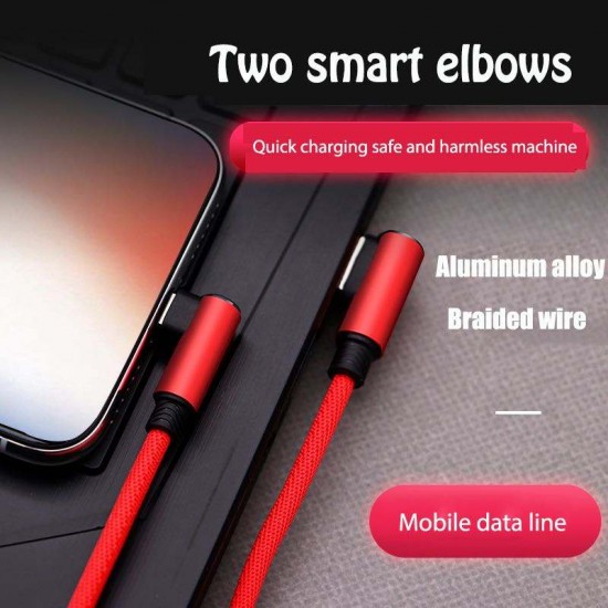 Dual Elbow Fabric 90 Degree Universal Data Transfer Charging Cable for 8 Pin Android and Type-C 