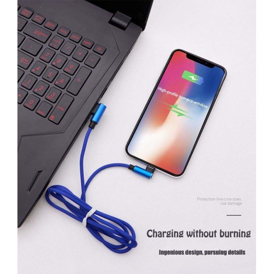 Dual Elbow Fabric 90 Degree Universal Data Transfer Charging Cable for 8 Pin Android and Type-C 