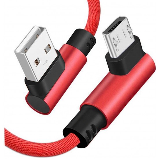 Dual Elbow Fabric 90 Degree Universal Data Transfer Charging Cable for 8 Pin Android and Type-C 