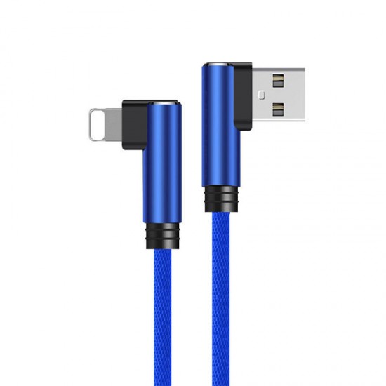 Dual Elbow Fabric 90 Degree Universal Data Transfer Charging Cable for 8 Pin Android and Type-C 