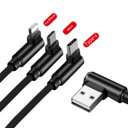 Dual Elbow Fabric 90 Degree Universal Data Transfer Charging Cable for 8 Pin Android and Type-C 