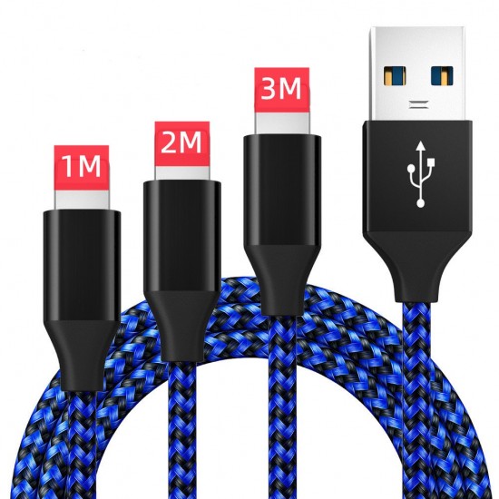 Fast Charging Braided Two Colour Data USB Cable for iPhone 8 Pin, Android MicroUSB and Type C