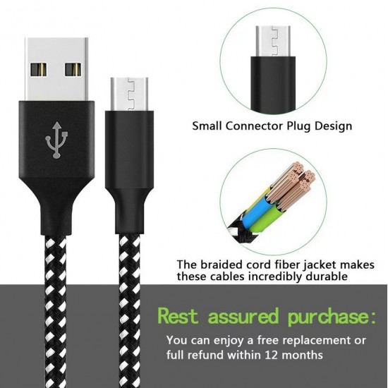 Fast Charging Braided Two Colour Data USB Cable for iPhone 8 Pin, Android MicroUSB and Type C