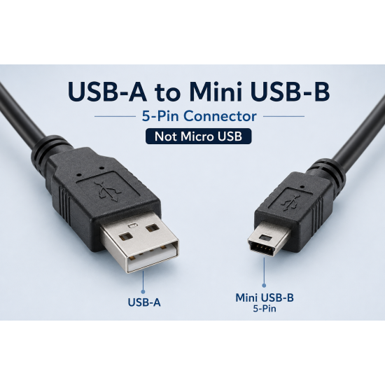 USB 2.0 Type-A to Mini USB-B 5-Pin Data & Charging Cable – 1m / 2m / 3m
