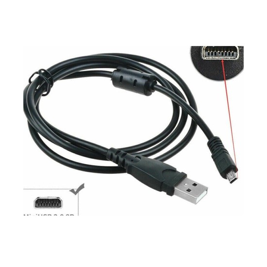 Replacement USB-A to UC-E6 Mini 8-Pin Camera Data & Charging Cable with Ferrite Core (1m), Compatible with Selected Nikon, Sanyo and Other Digital Cameras