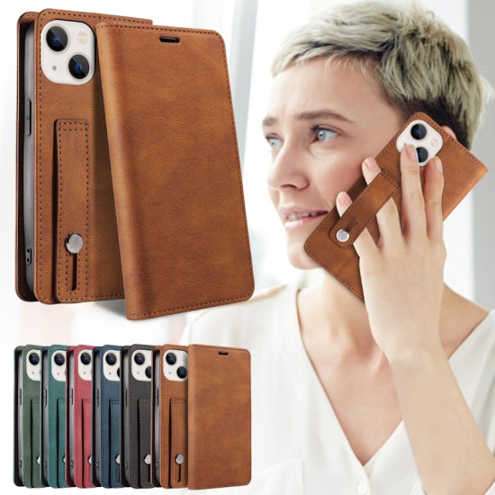 Finger Strap Kickstand PU Leather Flip Card Slots Wallet Case for iPhones (6 colours)