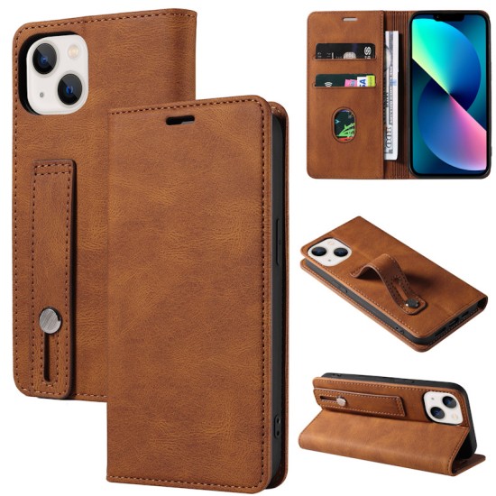 Finger Strap Kickstand PU Leather Flip Card Slots Wallet Case for iPhones (6 colours)