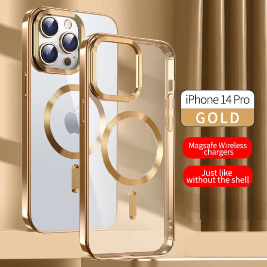 Luxury Metallic Plated Case for iPhone 14 Pro -  for Magsafe Wireless Charging with Magnetic Soft Cover With Lens Protector