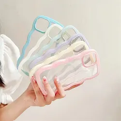Candy Colour Curly Wave Shockproof 2in1 TPU/PC Cover Fashion Cute Transparent Case for iPhone Series 