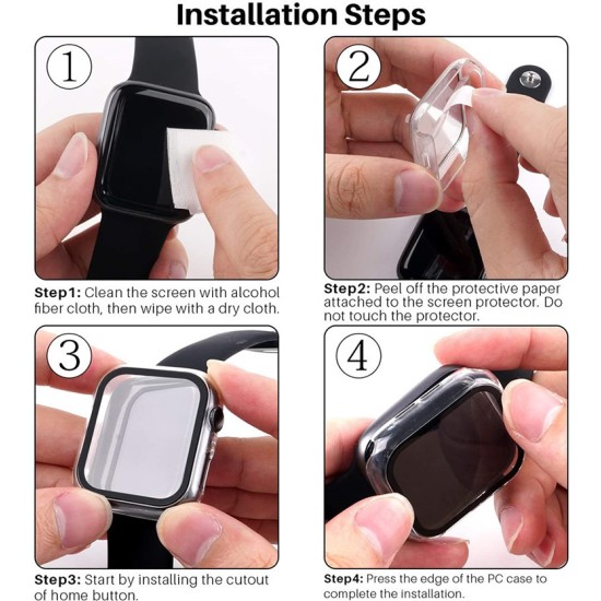 2 In 1 Tempered Film Hard PC Case for Apple Watch Series 3 4 5 6 se 7 8  38/40/41/42/44/45mm