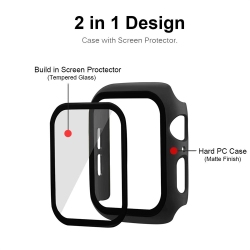 2 In 1 Tempered Film Hard PC Case for Apple Watch Series 3 4 5 6 se 7 8  38/40/41/42/44/45mm