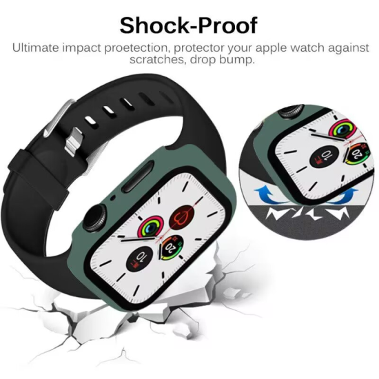 2 In 1 Tempered Film Hard PC Case for Apple Watch Series 3 4 5 6 se 7 8  38/40/41/42/44/45mm