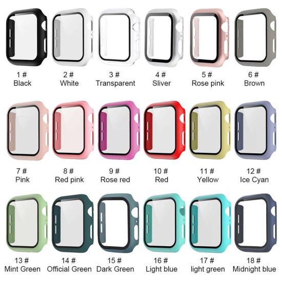 2 In 1 Tempered Film Hard PC Case for Apple Watch Series 3 4 5 6 se 7 8  38/40/41/42/44/45mm