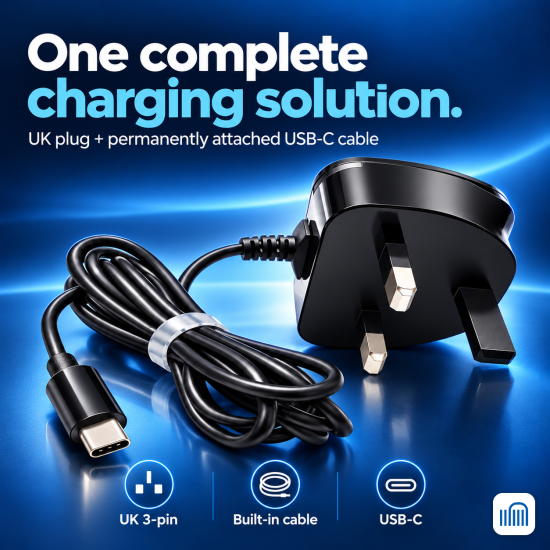 AMEEGO 20W USB-C Mains Charger with Built-in Cable for USB-C Phone or Nintendo Switch 