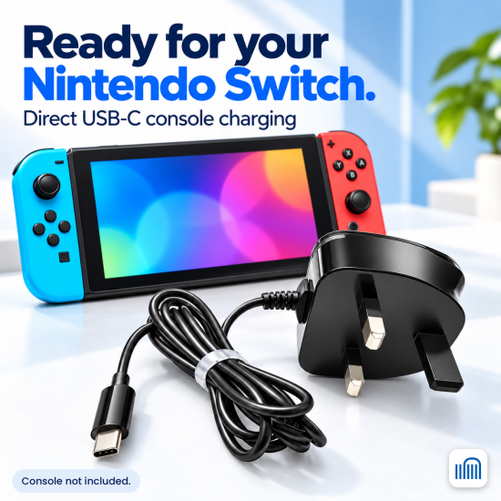 AMEEGO 20W USB-C Mains Charger with Built-in Cable for USB-C Phone or Nintendo Switch 