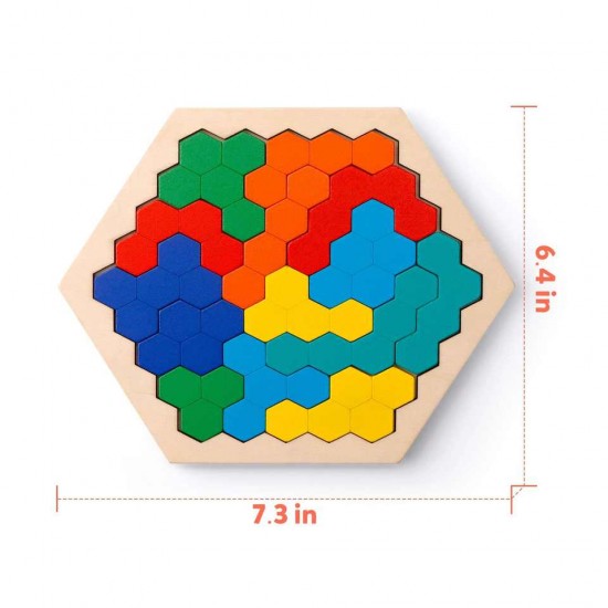 Wooden Hexagon Puzzle for Kid Adults -Multi Colour 