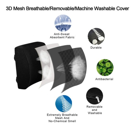 Adjustable 3D Mesh Memory Foam Back Support Cushion Office Chair and Car Seat Cushion Lumbar Support Back Pillow