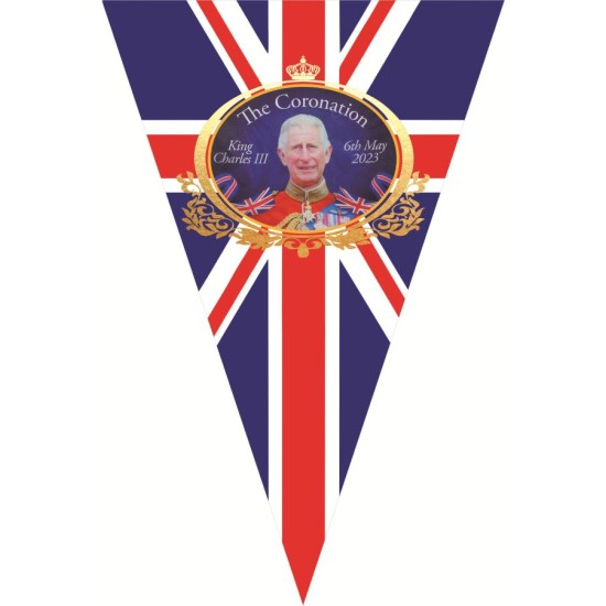 King Charles III Flag Bunting Banner - 10m - 30 Flags