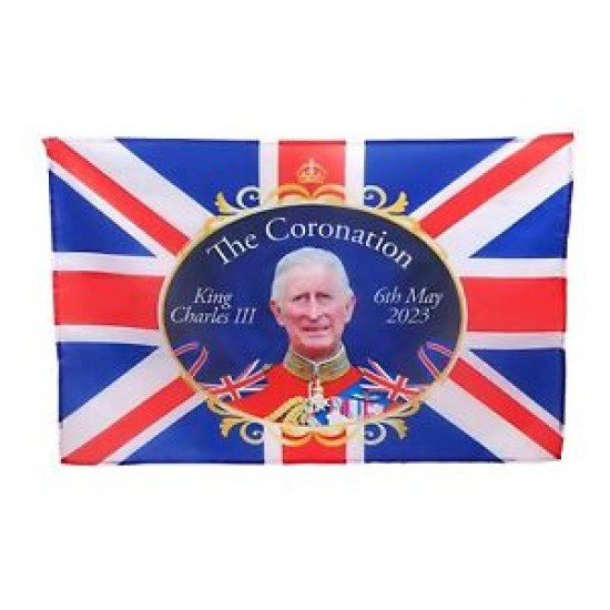 King Charles III Coronation Celebration Flag  150cm x 90cm (5ft x 3ft)