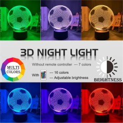 3D LED Illusion Night Light  Lamp with Remote - 16 Colours