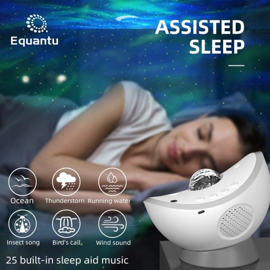 Equantu New Design Starry Sky Projection Lamp QB958 with Music Sleep Aid Sound Galaxy Projector Lamp
