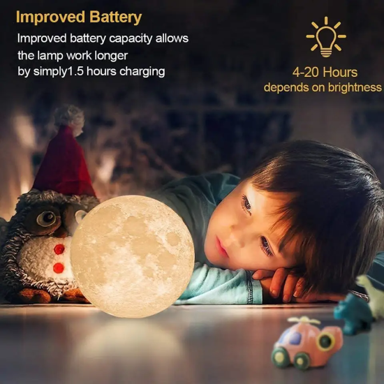 3D Moon Lamp LED Luna Night Light USB Charge Kids Dimmable Rechargeable 13-20CM