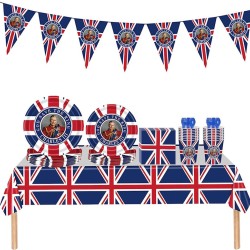 King Charles III Party Arrangement Cupcake Tray Flag Tableware Decoration  