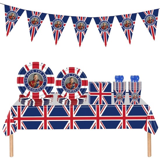 King Charles III Party Arrangement Cupcake Tray Flag Tableware Decoration  