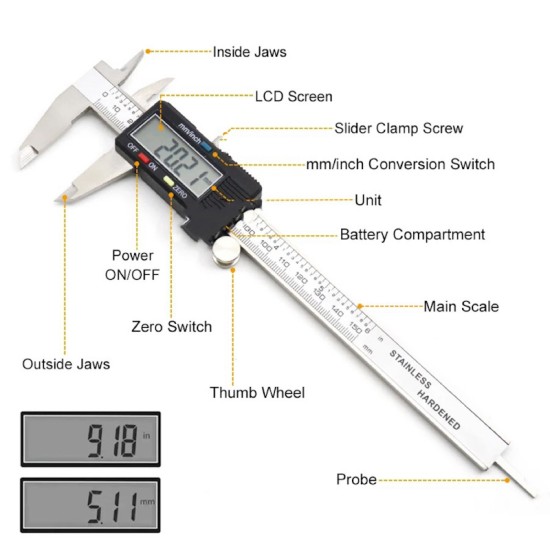 6'' Stainless Steel Vernier Caliper Large LCD Screen Electronic Digital Caliper 6 inch 150mm