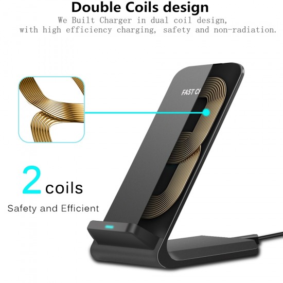Qi Wireless Charger Double Coiled Desk Stand   