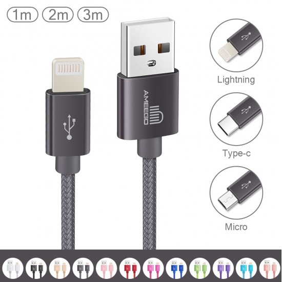 Unbranded Heavy Duty Braided Nylon USB Fast Charger Cable For IPhone - 1m, 2m, 3m (Black)