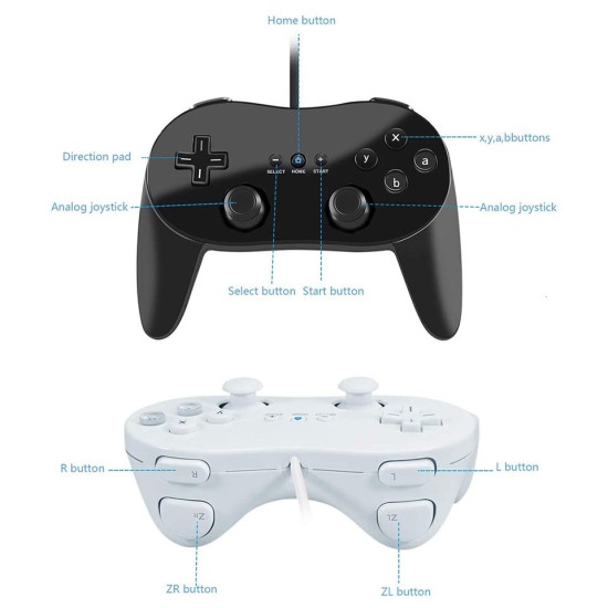 Wired Remote Gamepad Classic Controller Pro Shock Joystick for Nintendo Wii