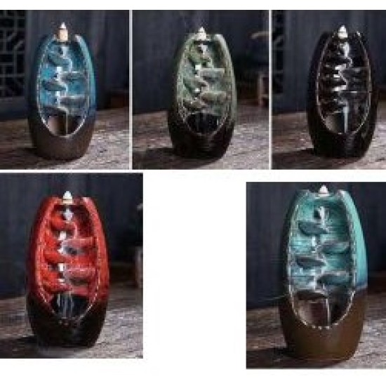 Ceramic Smoke Waterfall Holder Backflow Incense Burner for Home Desk Decor Office