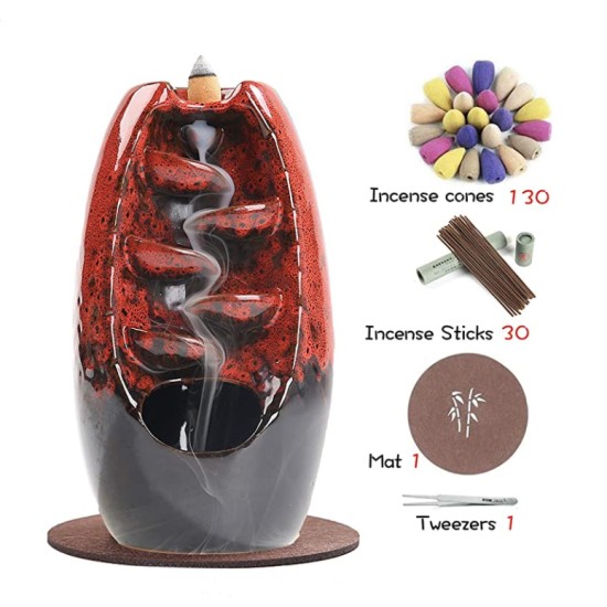 Ceramic Smoke Waterfall Holder Backflow Incense Burner for Home Desk Decor Office