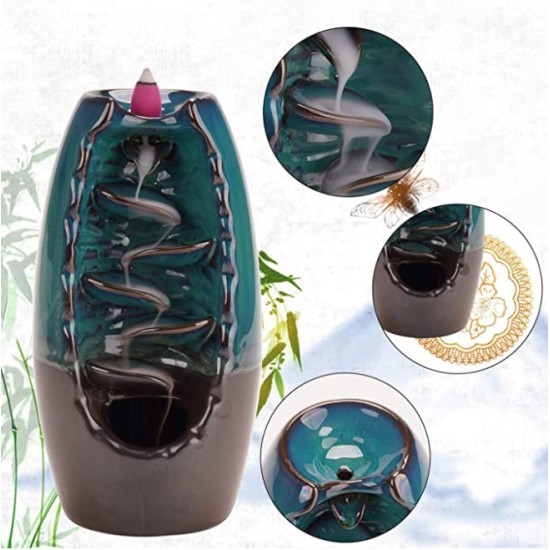 Ceramic Smoke Waterfall Holder Backflow Incense Burner for Home Desk Decor Office