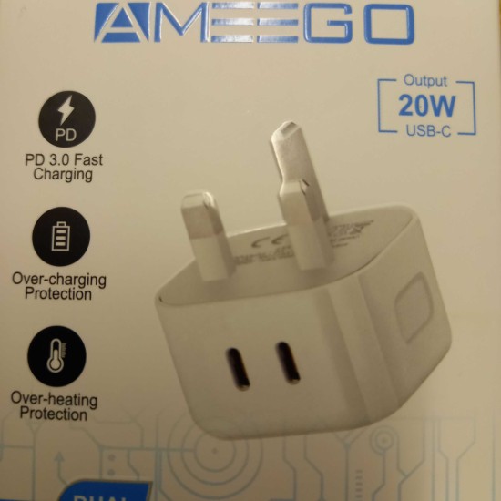 Dual PD 20W USB-C + USB-C Fast Charging Plug