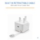 AMEEGO 30W GaN UK Charger with Retractable USB-C Cable & USB-C Port