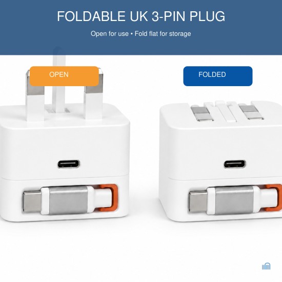 AMEEGO 30W GaN UK Charger with Retractable USB-C Cable & USB-C Port