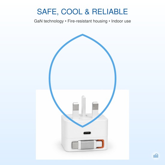 AMEEGO 30W GaN UK Charger with Retractable USB-C Cable & USB-C Port