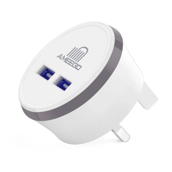 Round Dual USB Mains Charger 3A (Black/White)