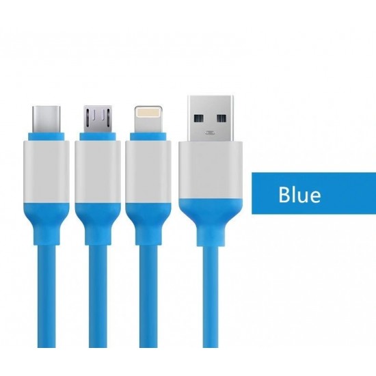 TPE Rubber 3 in 1 Data Cable - Type C, 8 Pin and Micro USB - 1.2m 