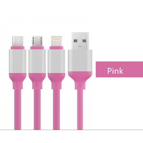 TPE Rubber 3 in 1 Data Cable - Type C, 8 Pin and Micro USB - 1.2m 