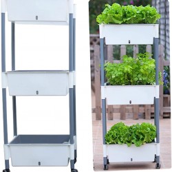 3 Tier Planter Beds on Wheels - White/Grey
